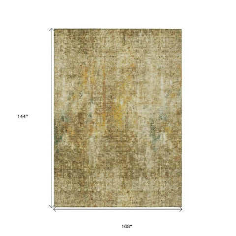 Homeroots 3' Brown Beige And Gold Abstract Washable Area Rug For Indoor And Outdoor Spaces, Durable Design 9' X 12' Polyester 580212