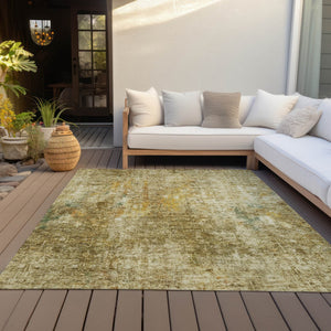 Homeroots 3' Brown Beige And Gold Abstract Washable Area Rug For Indoor And Outdoor Spaces, Durable Design 9' X 12' Polyester 580212