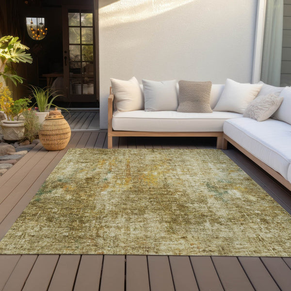 Homeroots 3' Brown Beige And Gold Abstract Washable Area Rug For Indoor And Outdoor Spaces, Durable Design 9' X 12' Polyester 580212