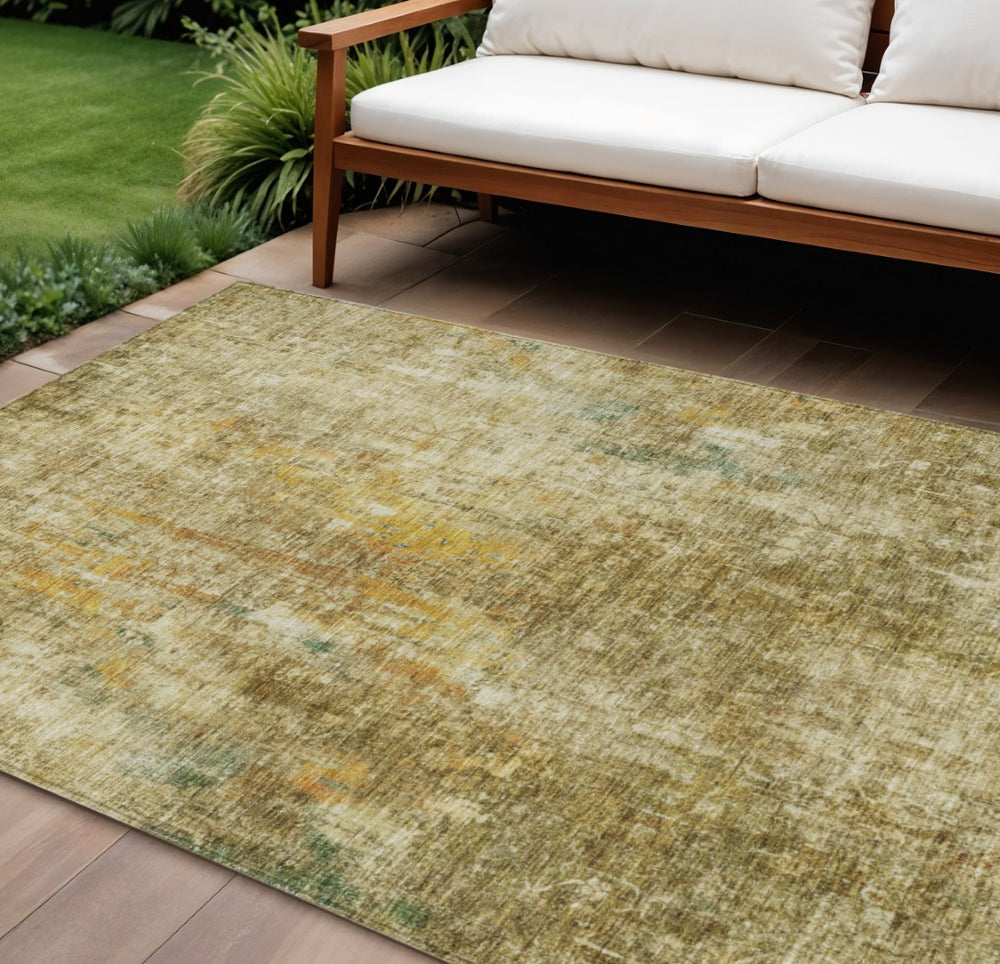 HomeRoots 5' Abstract Washable Indoor Outdoor Area Rug in Brown, Beige & Gold - Durable & Easy Care Design 10' X 14' 580213