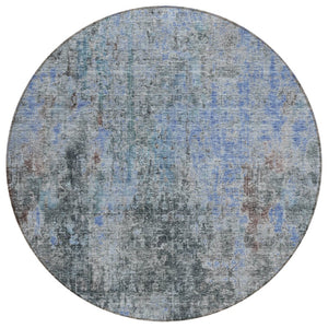 HomeRoots 5' Modern Abstract Gray Charcoal and Blue Washable Area Rug for Indoor and Outdoor Spaces 8' Round 580216