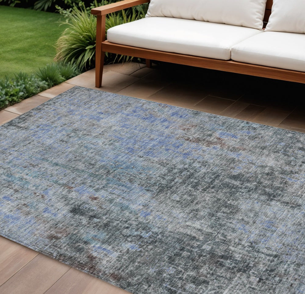 HomeRoots 9' Gray Charcoal and Blue Abstract Wash Indoor/Outdoor Rug – Durable, Machine Washable, Versatile Design! 9' X 12' 580218
