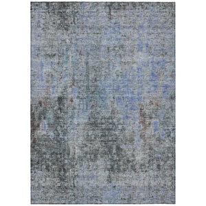 HomeRoots 5' Modern Abstract Gray Charcoal and Blue Washable Area Rug for Indoor and Outdoor Spaces 10' X 14' 580219