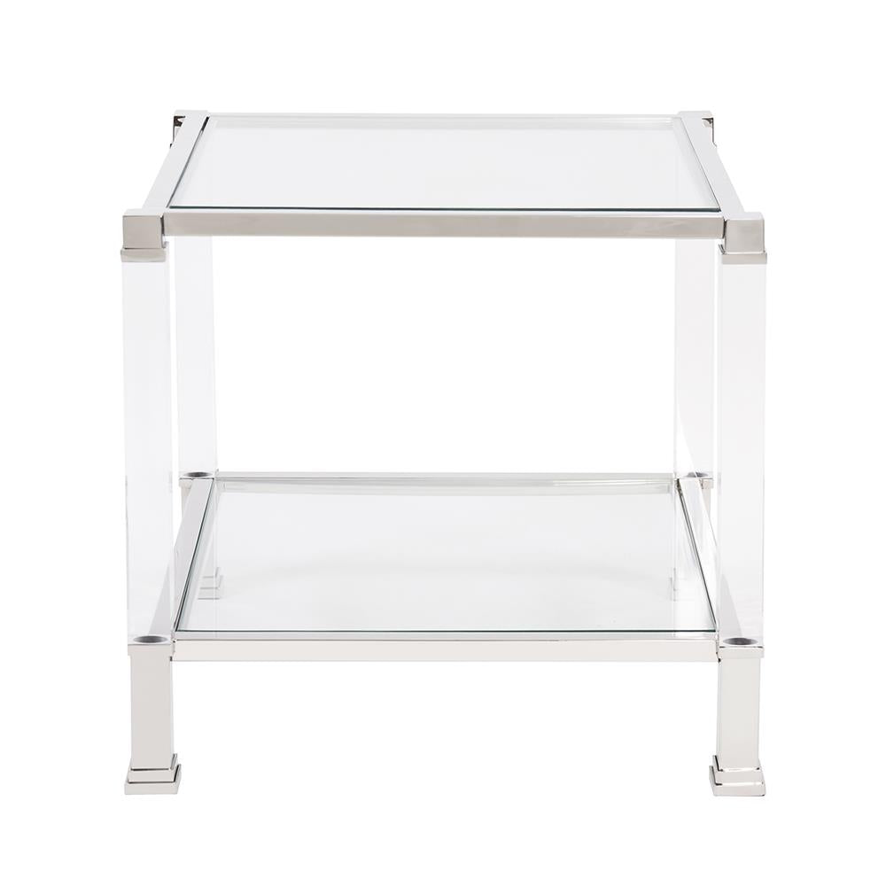 Howard Elliott Clare Side Table - Stunning Mixed Materials With Acrylic Legs & Stainless Steel Frame For Modern Elegance Silver Stainless Steel ,Acrylic ,Glass 58022-howard-elliott