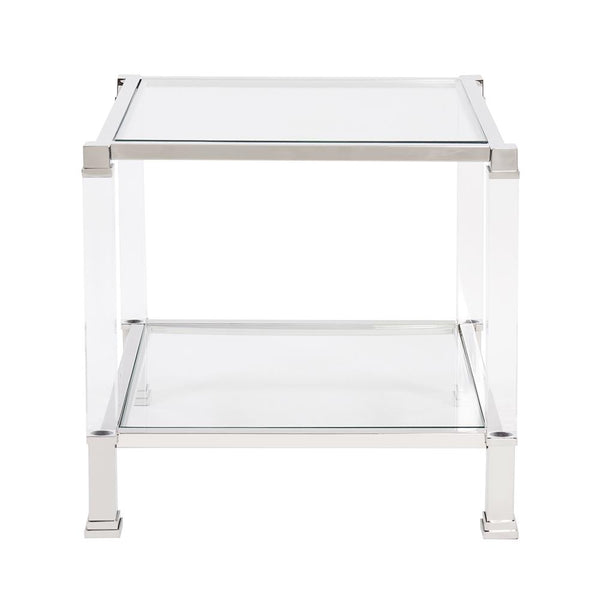 Howard Elliott Clare Side Table - Stunning Mixed Materials With Acrylic Legs & Stainless Steel Frame For Modern Elegance Silver Stainless Steel ,Acrylic ,Glass 58022-howard-elliott