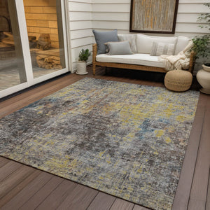 Homeroots 3' Brown Beige And Gold Abstract Washable Area Rug For Indoor And Outdoor Spaces, Durable Design 3' X 5' Polyester 580220