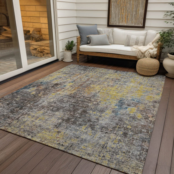 Homeroots 3' Brown Beige And Gold Abstract Washable Area Rug For Indoor And Outdoor Spaces, Durable Design 3' X 5' Polyester 580220