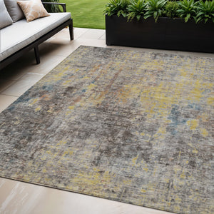 Homeroots 3' Brown Beige And Gold Abstract Washable Area Rug For Indoor And Outdoor Spaces, Durable Design 5' X 8' Polyester 580221
