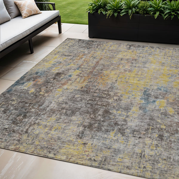Homeroots 3' Brown Beige And Gold Abstract Washable Area Rug For Indoor And Outdoor Spaces, Durable Design 5' X 8' Polyester 580221