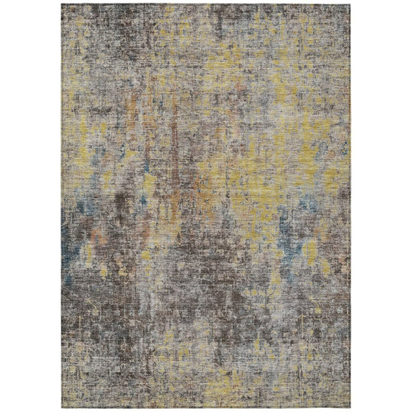HomeRoots 5' Brown and Gold Abstract Area Rug - Durable, Washable Design for Indoor and Outdoor Spaces 5' X 8' 580221