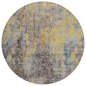 HomeRoots 5' Brown and Gold Abstract Area Rug - Durable, Washable Design for Indoor and Outdoor Spaces 8' Round 580222