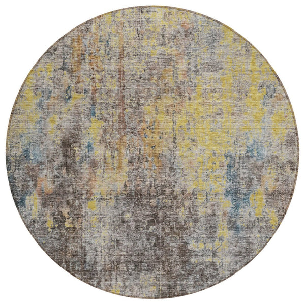 HomeRoots 5' Brown and Gold Abstract Area Rug - Durable, Washable Design for Indoor and Outdoor Spaces 8' Round 580222