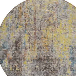 Homeroots 3' Brown Beige And Gold Abstract Washable Area Rug For Indoor And Outdoor Spaces, Durable Design 8' Round Polyester 580222