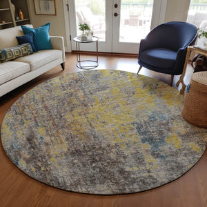 Homeroots 3' Brown Beige And Gold Abstract Washable Area Rug For Indoor And Outdoor Spaces, Durable Design 8' Round Polyester 580222