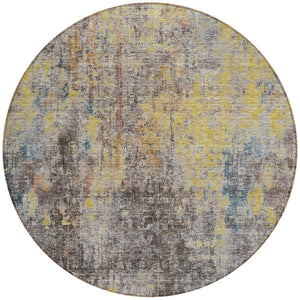 Homeroots 3' Brown Beige And Gold Abstract Washable Area Rug For Indoor And Outdoor Spaces, Durable Design 8' Round Polyester 580222