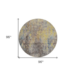 Homeroots 3' Brown Beige And Gold Abstract Washable Area Rug For Indoor And Outdoor Spaces, Durable Design 8' Round Polyester 580222