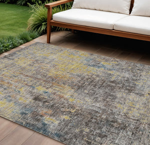 Homeroots 3' Brown Beige And Gold Abstract Washable Area Rug For Indoor And Outdoor Spaces, Durable Design 8' X 10' Polyester 580223