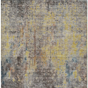 Homeroots 3' Brown Beige And Gold Abstract Washable Area Rug For Indoor And Outdoor Spaces, Durable Design 10' X 14' Polyester 580225