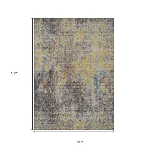 Homeroots 3' Brown Beige And Gold Abstract Washable Area Rug For Indoor And Outdoor Spaces, Durable Design 10' X 14' Polyester 580225