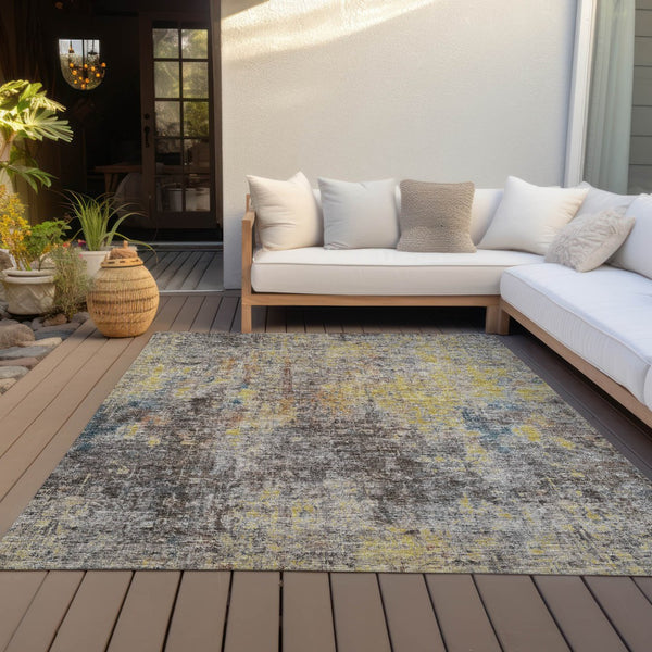 Homeroots 3' Brown Beige And Gold Abstract Washable Area Rug For Indoor And Outdoor Spaces, Durable Design 10' X 14' Polyester 580225