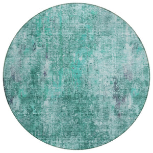 HomeRoots 5' Modern Teal and Gray Abstract Washable Area Rug – Durable, Stylish, Perfect for Indoor/Outdoor Spaces 8' Round 580228
