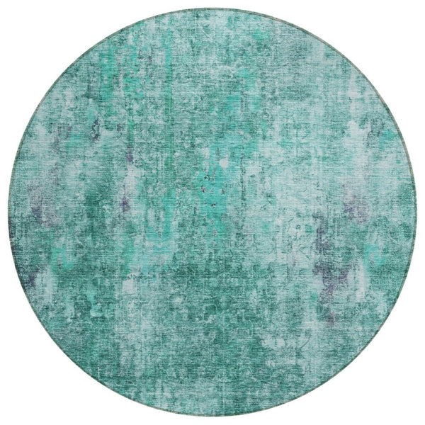 HomeRoots 5' Modern Teal and Gray Abstract Washable Area Rug – Durable, Stylish, Perfect for Indoor/Outdoor Spaces 8' Round 580228