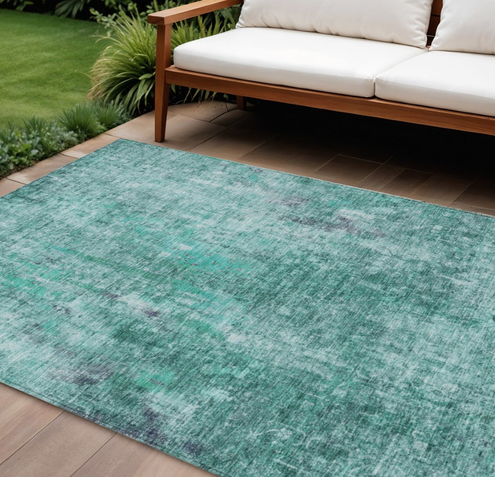 HomeRoots 5' Modern Teal and Gray Abstract Washable Area Rug – Durable, Stylish, Perfect for Indoor/Outdoor Spaces 8' X 10' 580229
