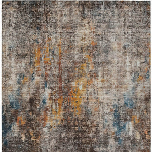 Homeroots 3' Brown Beige And Gold Abstract Washable Area Rug For Indoor And Outdoor Spaces, Durable Design 3' X 5' Polyester 580232