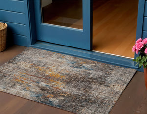 Homeroots 3' Brown Beige And Gold Abstract Washable Area Rug For Indoor And Outdoor Spaces, Durable Design 3' X 5' Polyester 580232