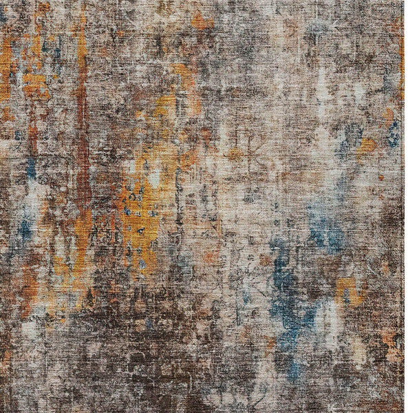 Homeroots 3' Brown Beige And Gold Abstract Washable Area Rug For Indoor And Outdoor Spaces, Durable Design 3' X 5' Polyester 580232