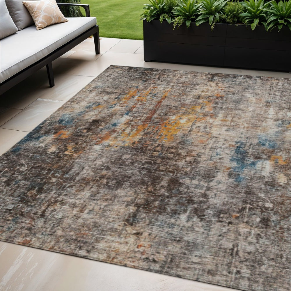 HomeRoots 5' Contemporary Abstract Area Rug in Taupe, Chocolate, and Copper – Durable for Indoor & Outdoor Use 5' X 8' 580233
