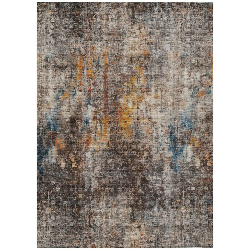 HomeRoots 5' Contemporary Abstract Area Rug in Taupe, Chocolate, and Copper – Durable for Indoor & Outdoor Use 5' X 8' 580233