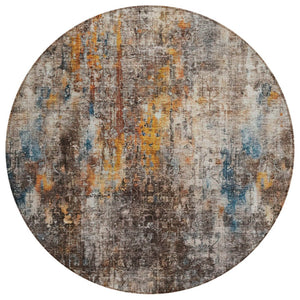 HomeRoots 5' Contemporary Abstract Area Rug in Taupe, Chocolate, and Copper – Durable for Indoor & Outdoor Use 8' Round 580234