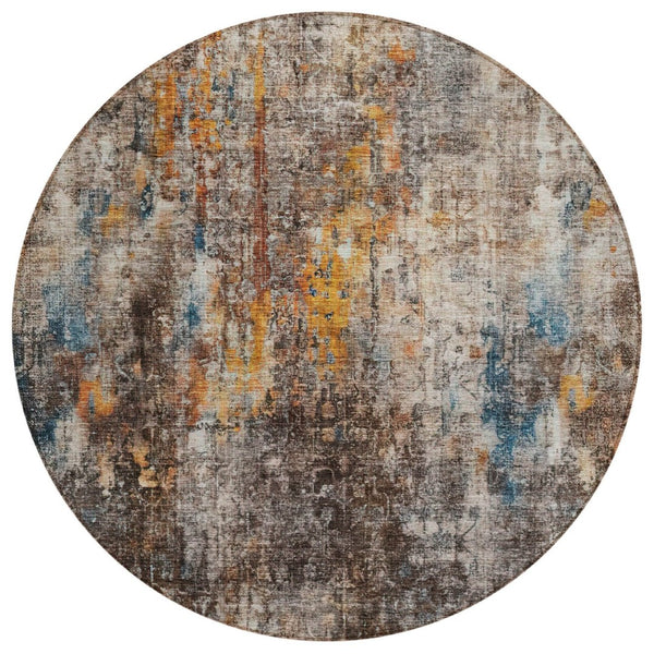 HomeRoots 5' Contemporary Abstract Area Rug in Taupe, Chocolate, and Copper – Durable for Indoor & Outdoor Use 8' Round 580234