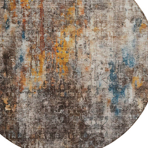 Homeroots 3' Brown Beige And Gold Abstract Washable Area Rug For Indoor And Outdoor Spaces, Durable Design 8' Round Polyester 580234