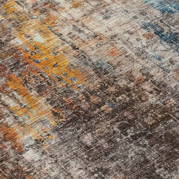 Homeroots 3' Brown Beige And Gold Abstract Washable Area Rug For Indoor And Outdoor Spaces, Durable Design 8' Round Polyester 580234