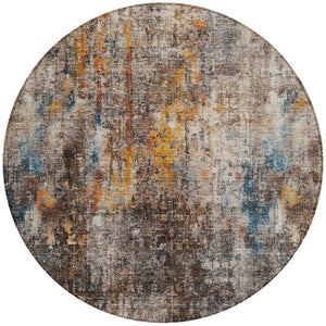 Homeroots 3' Brown Beige And Gold Abstract Washable Area Rug For Indoor And Outdoor Spaces, Durable Design 8' Round Polyester 580234