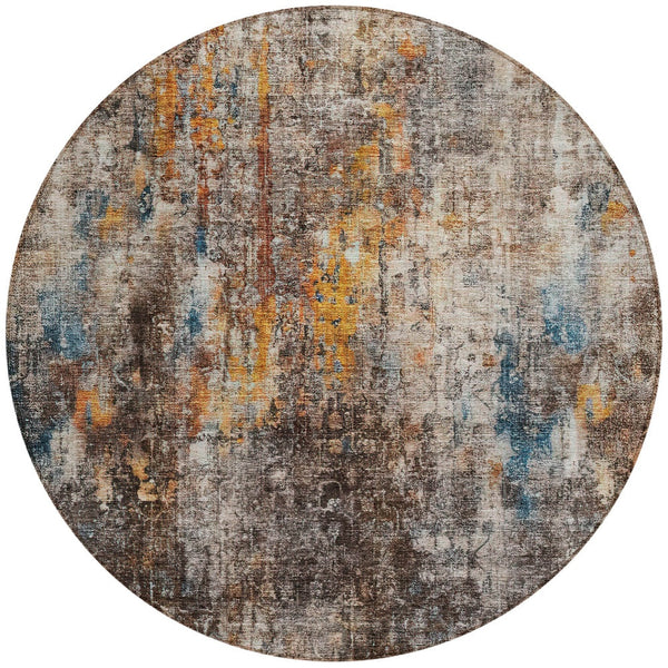 Homeroots 3' Brown Beige And Gold Abstract Washable Area Rug For Indoor And Outdoor Spaces, Durable Design 8' Round Polyester 580234
