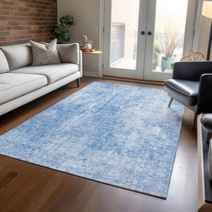 HomeRoots 5' Denim Blue and Ivory Abstract Area Rug - Stylish, Washable, Indoor/Outdoor Design for Versatile Spaces 5' X 8' 580239