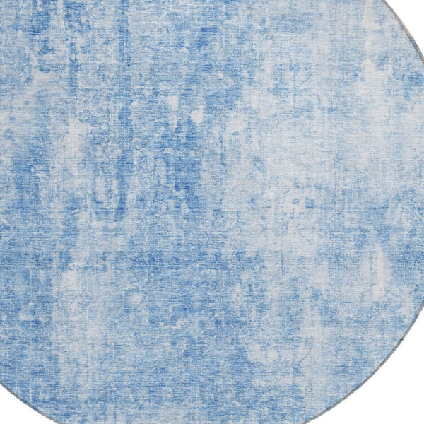 HomeRoots 5' Denim Blue and Ivory Abstract Area Rug - Stylish, Washable, Indoor/Outdoor Design for Versatile Spaces 8' Round 580240