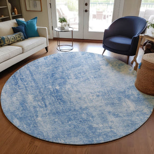 HomeRoots 5' Denim Blue and Ivory Abstract Area Rug - Stylish, Washable, Indoor/Outdoor Design for Versatile Spaces 8' Round 580240