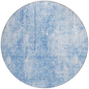 HomeRoots 5' Denim Blue and Ivory Abstract Area Rug - Stylish, Washable, Indoor/Outdoor Design for Versatile Spaces 8' Round 580240