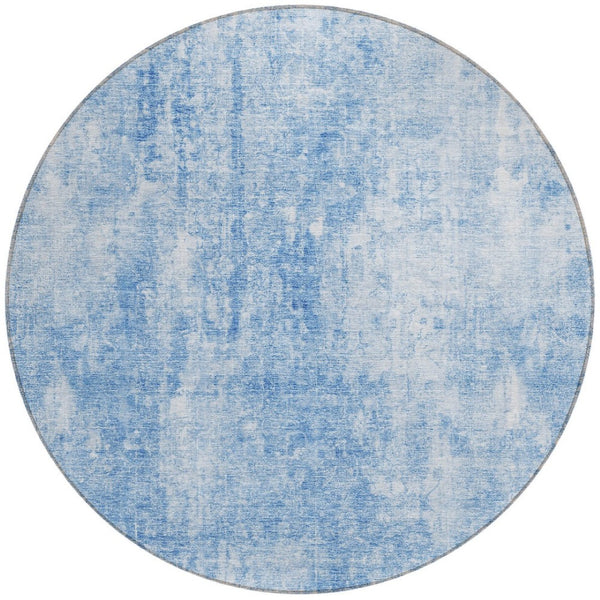 HomeRoots 5' Denim Blue and Ivory Abstract Area Rug - Stylish, Washable, Indoor/Outdoor Design for Versatile Spaces 8' Round 580240