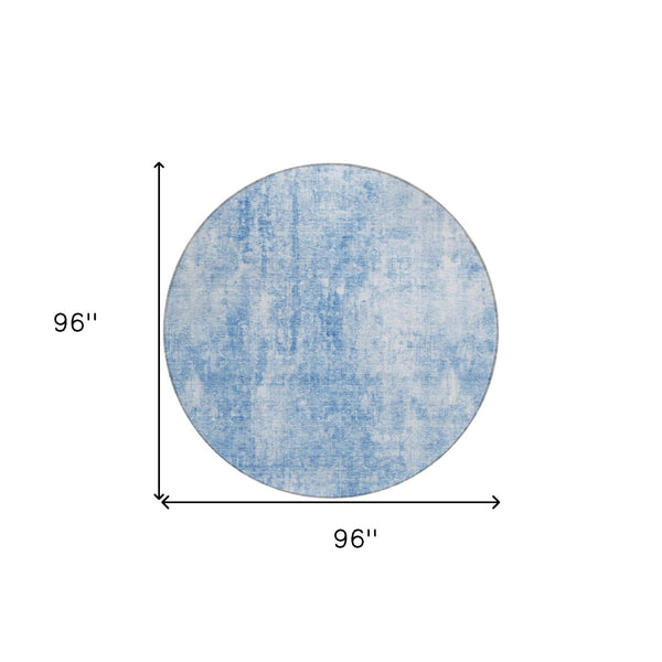 HomeRoots 5' Denim Blue and Ivory Abstract Area Rug - Stylish, Washable, Indoor/Outdoor Design for Versatile Spaces 8' Round 580240