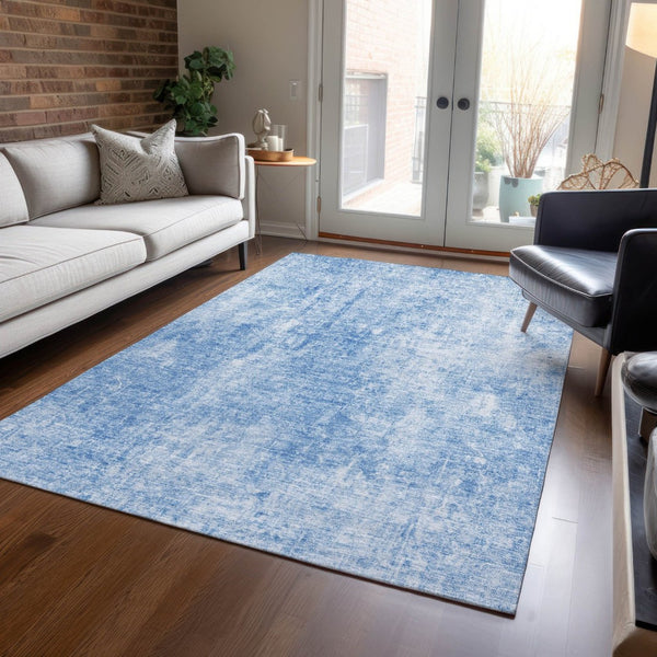 HomeRoots 9' Denim Blue and Ivory Abstract Area Rug - Modern, Washable Design for Indoor and Outdoor Spaces 9' X 12' 580242