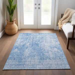 HomeRoots 9' Denim Blue and Ivory Abstract Area Rug - Modern, Washable Design for Indoor and Outdoor Spaces 9' X 12' 580242