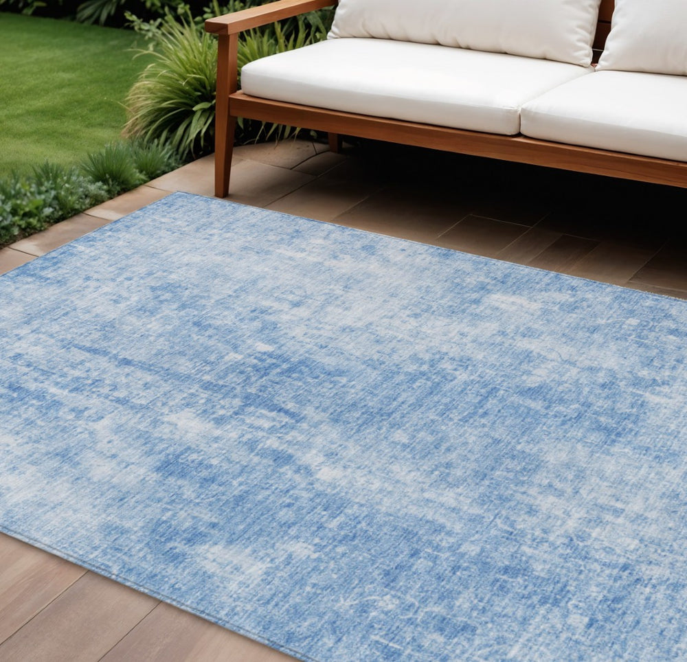 HomeRoots 5' Denim Blue and Ivory Abstract Area Rug - Stylish, Washable, Indoor/Outdoor Design for Versatile Spaces 10' X 14' 580243