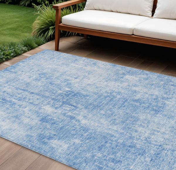 HomeRoots 5' Denim Blue and Ivory Abstract Area Rug - Stylish, Washable, Indoor/Outdoor Design for Versatile Spaces 10' X 14' 580243