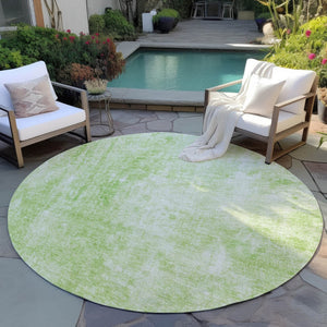 HomeRoots 5' Abstract Green and Ivory Area Rug - Washable, Durable Indoor/Outdoor Comfort for Any Space 8' Round 580246