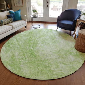 HomeRoots 5' Abstract Green and Ivory Area Rug - Washable, Durable Indoor/Outdoor Comfort for Any Space 8' Round 580246
